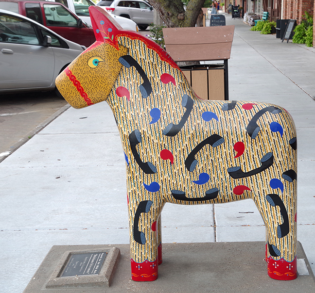 "Dalallama Telecomma," dala horse painted by Steve Scott, Lindsborg, Kansas