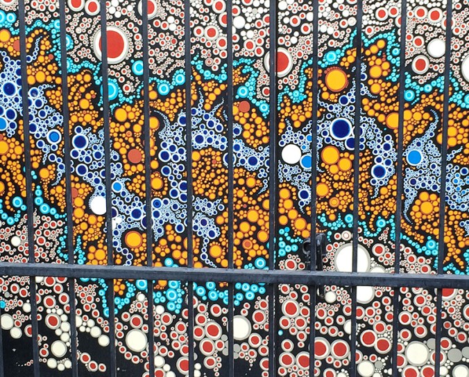 Detail, painted electrical box, Old Town, Fort Collins, Colorado