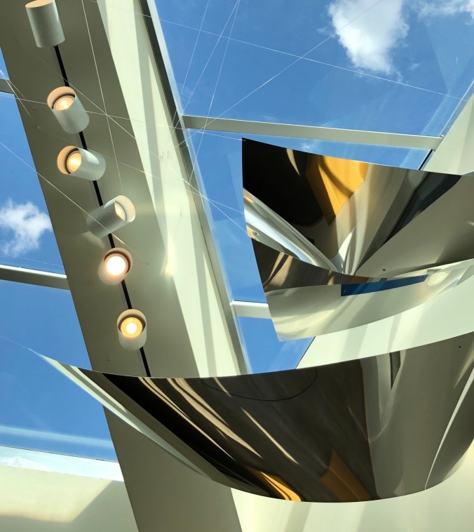 UWy Art Museum atrium with portion of "Windows," Sharon Louden